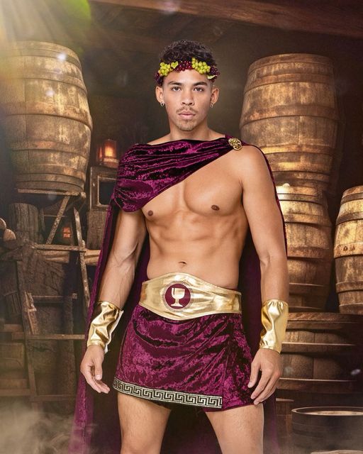 Men's Greek god of wine costume, red velvet